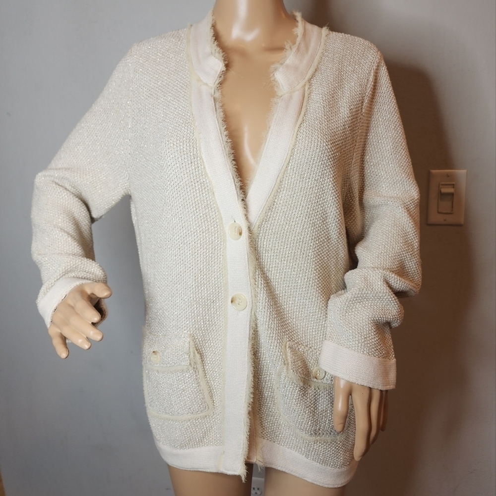 Coldwater Creek Cream Metallic Knit Cardigan.  Size‎ XL.
